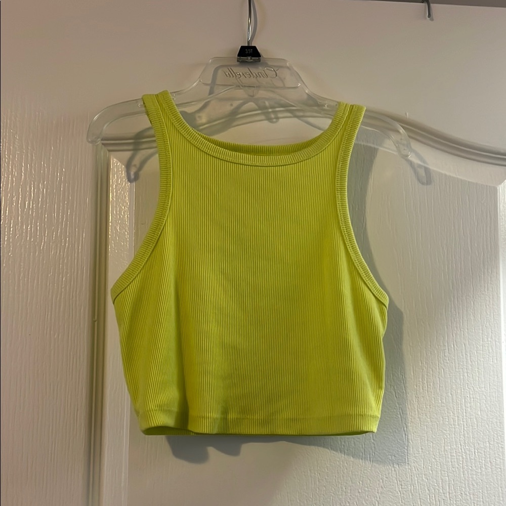 Wild Fable Yellow and White Fitted Crop Tank Top